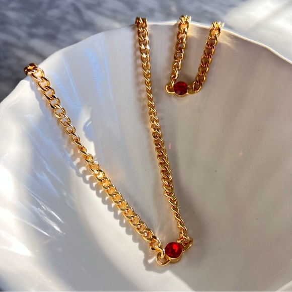 Jewelry - NWOT Gold 18k Plated Red Gemstone Set